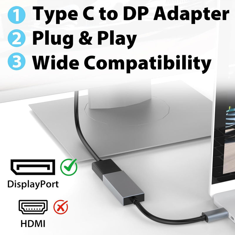 USB-C to DisplayPort Adapter β 4K@60Hz Plug & Play Converter, Gold-Plated, Thunderbolt Ready