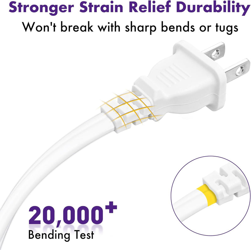 2 Pack 2-Prong TV Power Cord 3FT – UL Certified AC Replacement Cable for Samsung, Sony, PS5, Xbox, White