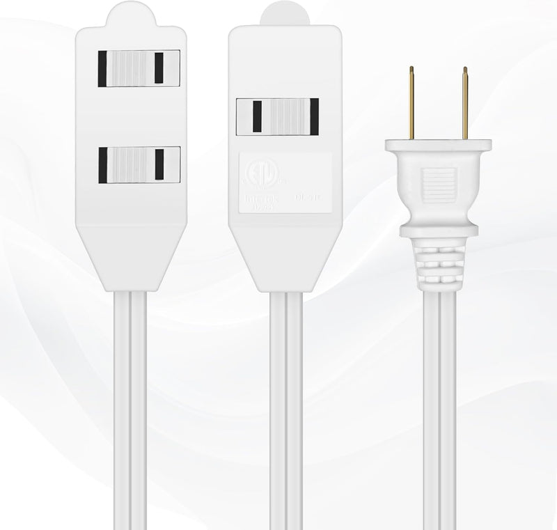 ETL Certified 2-Pack Extension Cord – 16 AWG 3-Outlet Indoor Power Strip with Tamper Guard