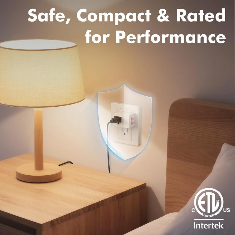 3-Pack Grounded Outlet Switch – ETL Listed Inline On/Off Plug Adapter, White