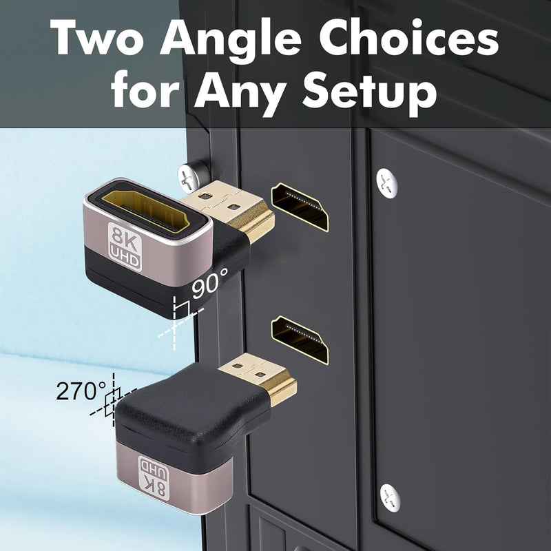 Cyberguys HDMI 90° & 270° Adapter 2-Pack – Right Angle HDMI Coupler 8K/4K Support