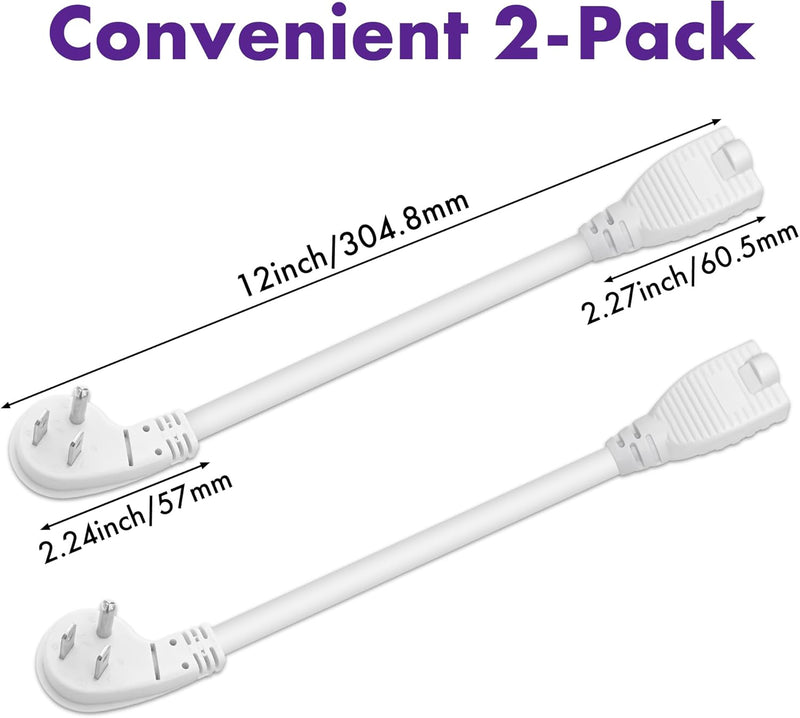 UL Certified 3-Prong Extension Cord 2-Pack – 1FT Short Flat Plug Power Cords