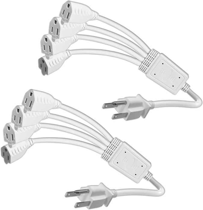 4 Way Power Splitter Extension Cord – 4 Outlet Short Extension, UL Listed 1.5FT, 16 AWG, 2 Pack