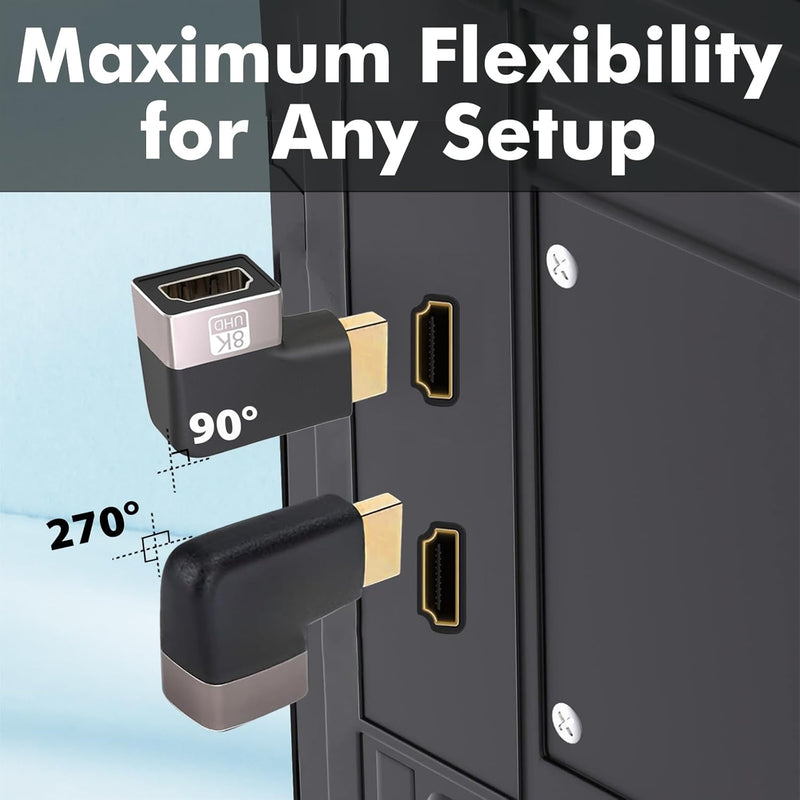 Cyberguys HDMI 90° & 270° Adapter 2-Pack – Right Angle HDMI Coupler, 8K/4K Support