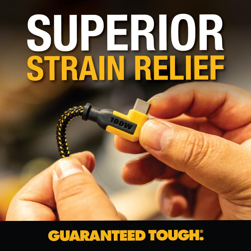 DEWALT 90° Angled 100W USB-C Cable – Heavy Duty PD Fast Charging Cord