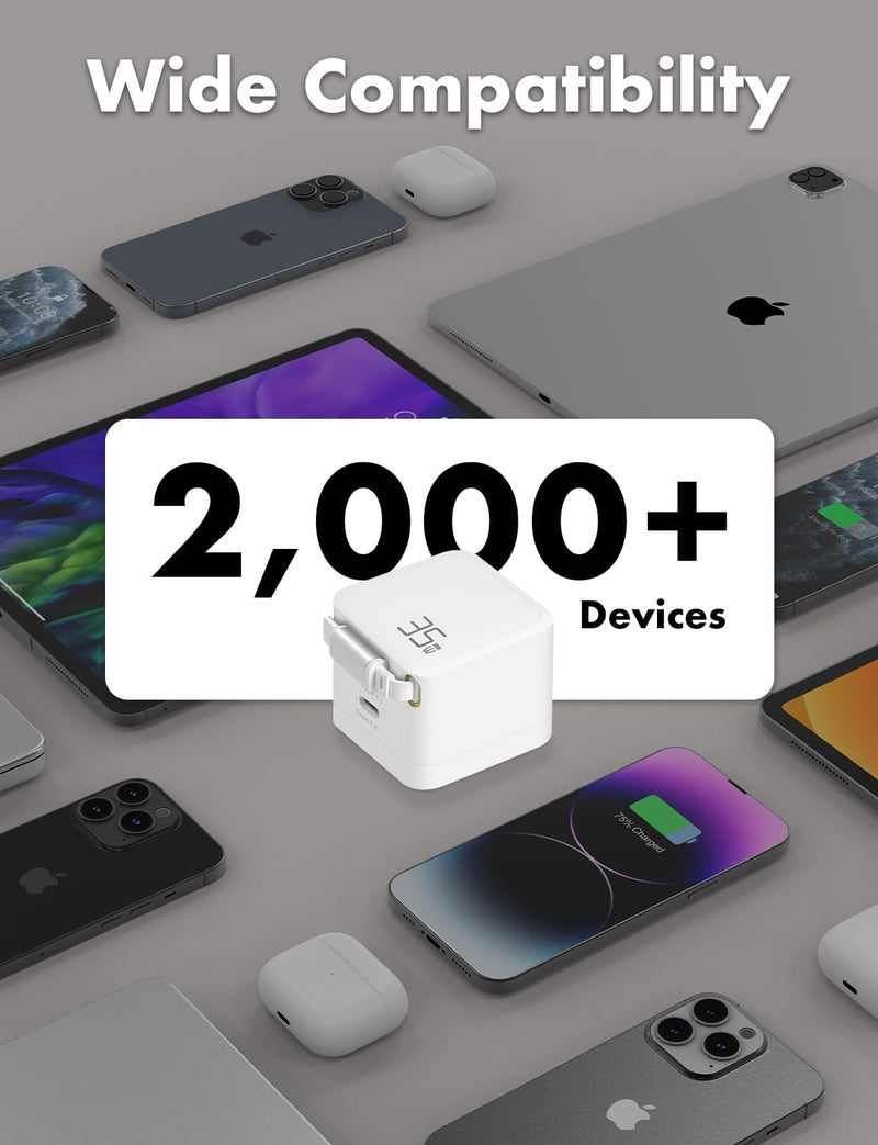 USB-C Retractable Charger – 35W GaN PD Wall Charger with Built-in Cable, Fast Portable Adapter for iPhone, iPad, Galaxy, Pixel