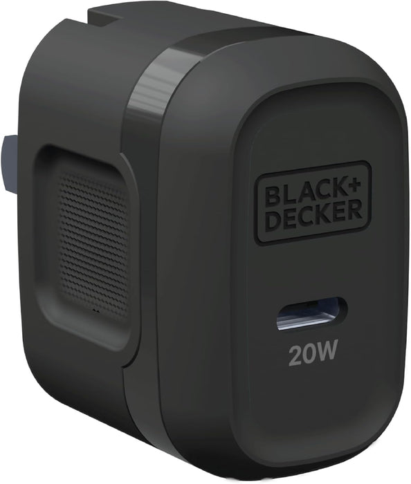 BLACK+DECKER GaN PD Wall Charger, 1-Port, 20W Type C Wall Plug, Compact Power Block USB C, Type-C Fast Charging for iPhone 16/15, USBC Charging Block, Perfect for Home, Office, Travel