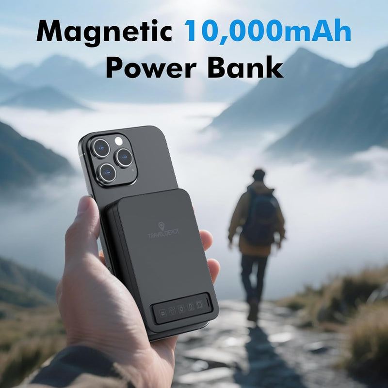 Travel Depot 3-in-1 Magnetic Wireless Power Bank – 10000mAh Portable Charger w/ Stand
