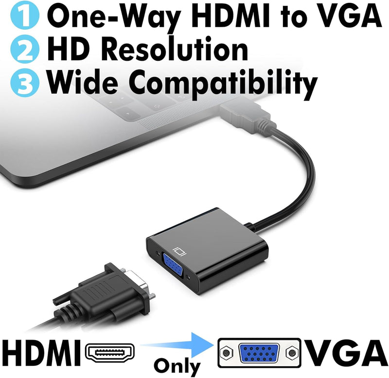 Cyberguys VGA to HDMI Adapter Cable – Female to Male Converter, 1080p Plug & Play
