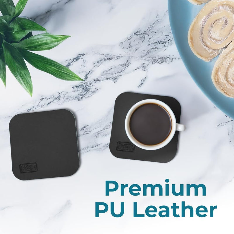 BLACK+DECKER Square Drink Coasters Set of 4 – Water-Resistant, Durable 4" Tabletop Protection