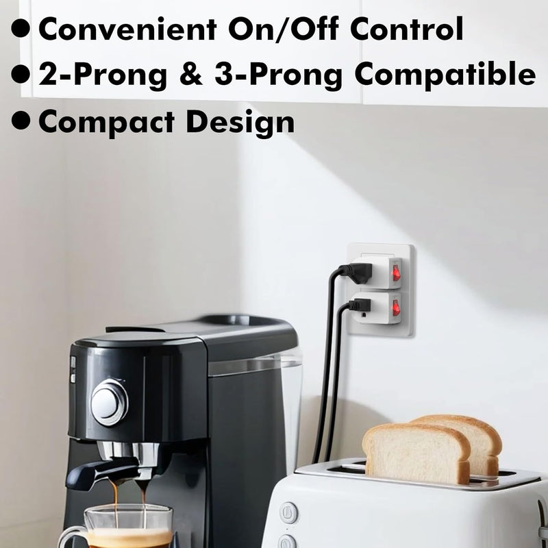 3-Pack Grounded Outlet Switch – ETL Listed Inline On/Off Plug Adapter, White