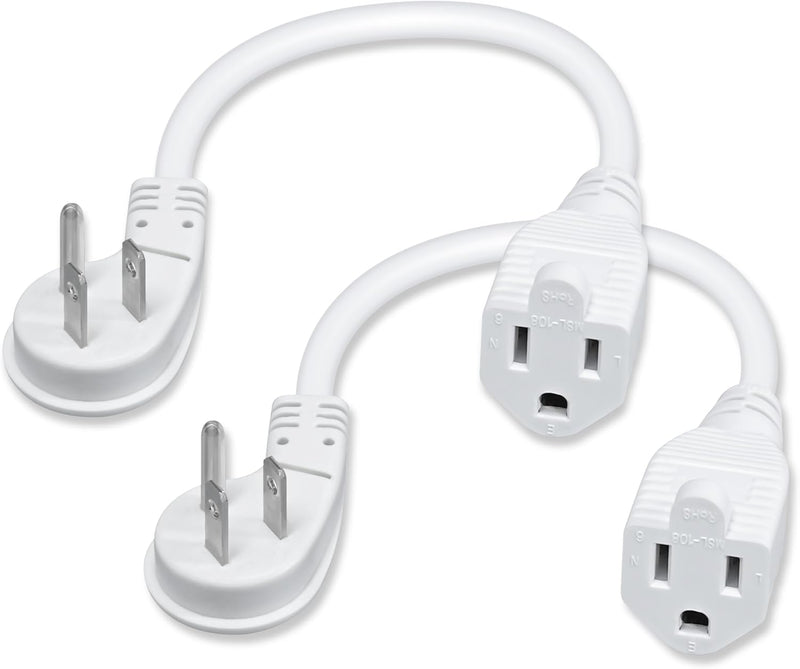 UL Certified 3-Prong Extension Cord 2-Pack – 1FT Short Flat Plug Power Cords