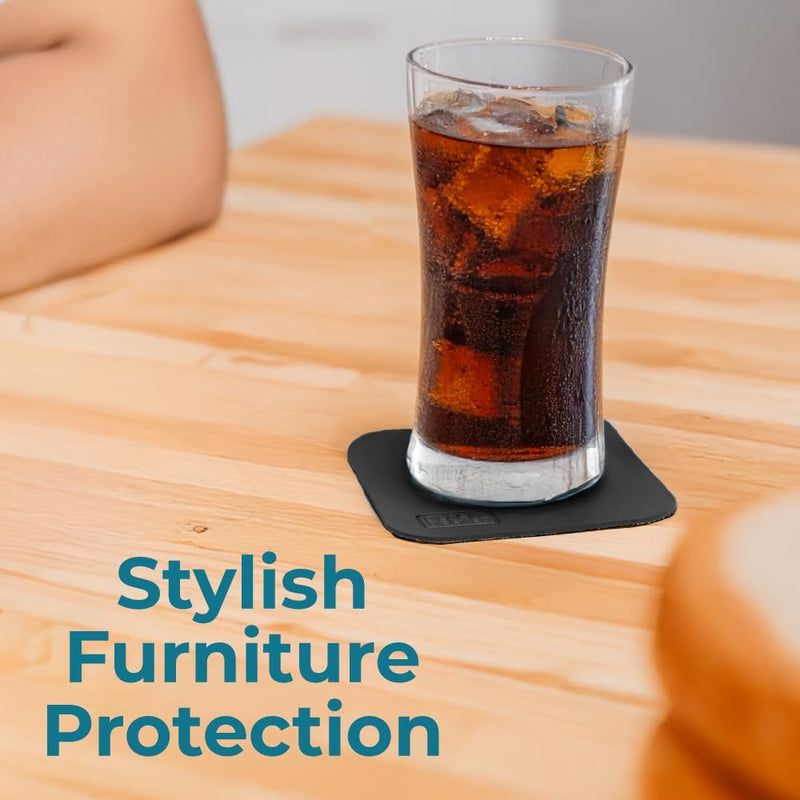 BLACK+DECKER Square Drink Coasters Set of 4 – Water-Resistant, Durable 4" Tabletop Protection