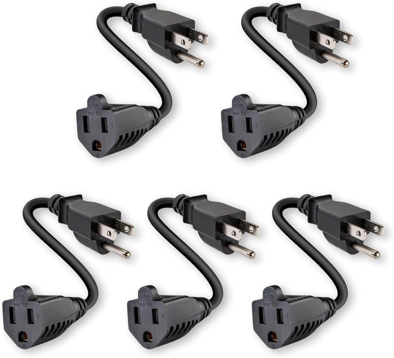 Heavy-Duty Extension Cord 14in – 3-Prong Short Power Outlet Saver, UL Listed 16 AWG