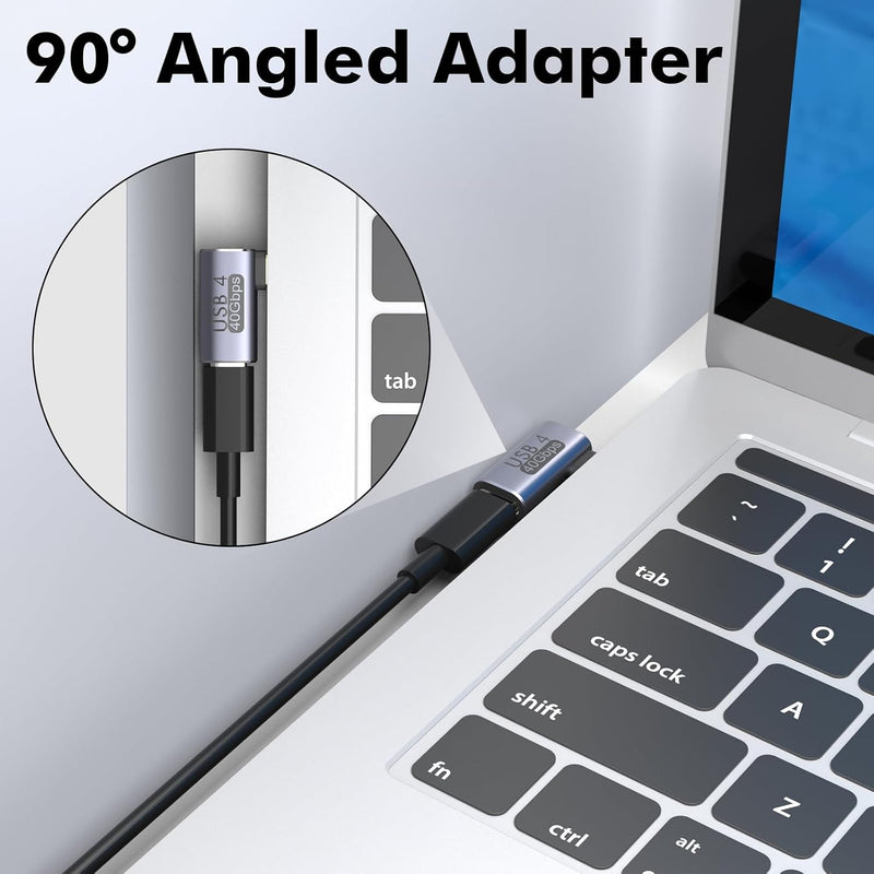 Cyberguys USB-C Right Angle Adapter 2-Pack – 240W PD, 40Gbps USB4 Extender w/8K Video