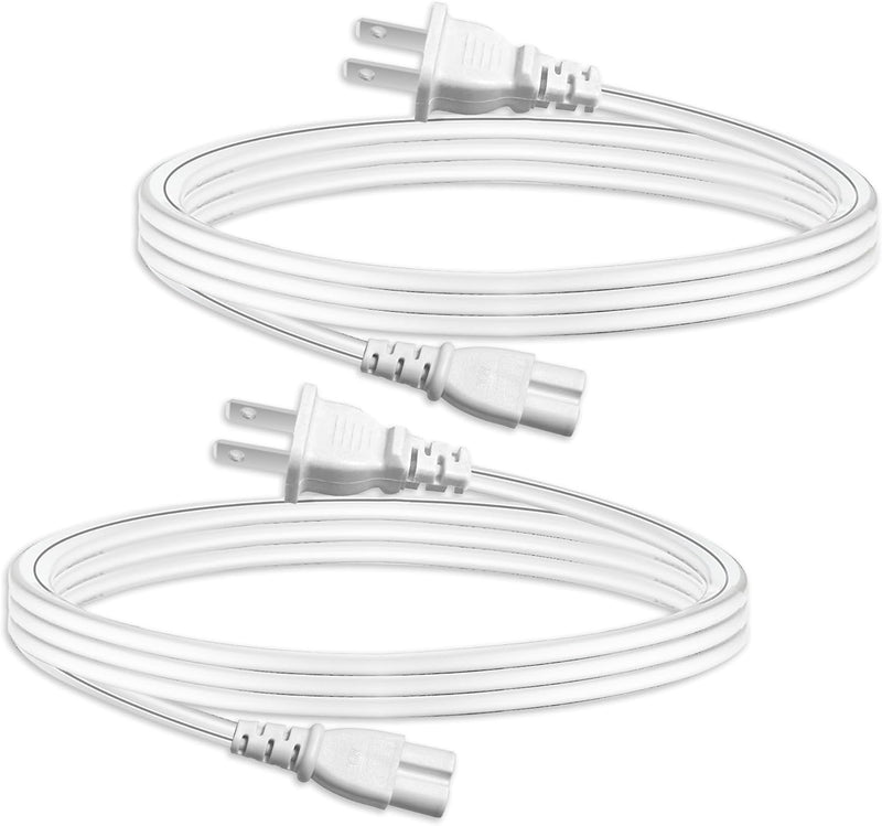 2 Pack 2-Prong TV Power Cord 3FT – UL Certified AC Replacement Cable for Samsung, Sony, PS5, Xbox, White