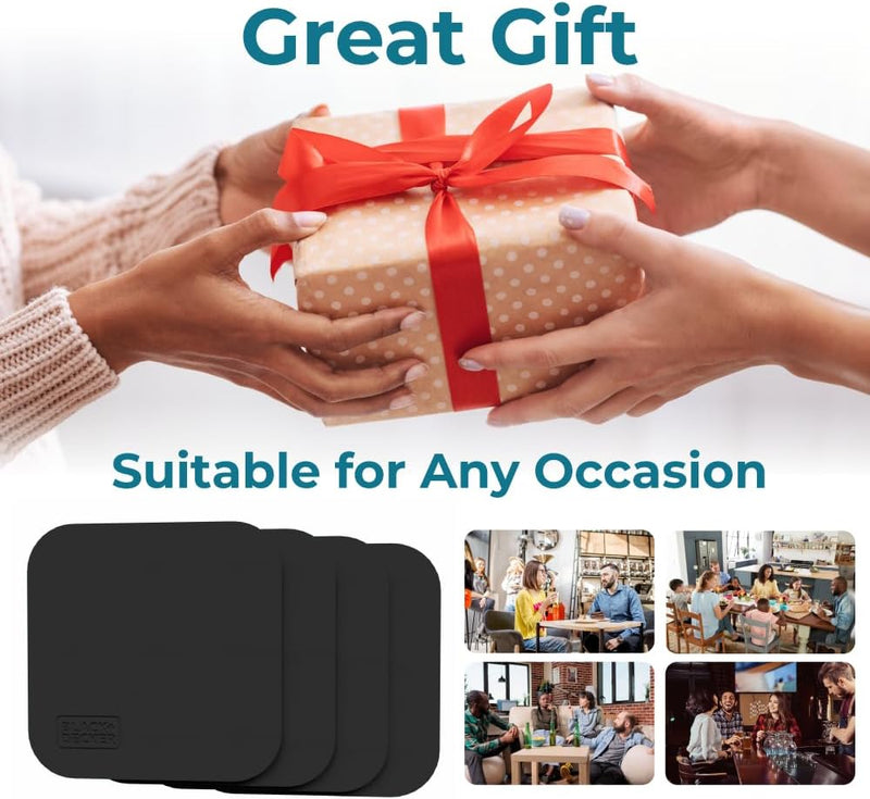 BLACK+DECKER Square Drink Coasters Set of 4 – Water-Resistant, Durable 4" Tabletop Protection