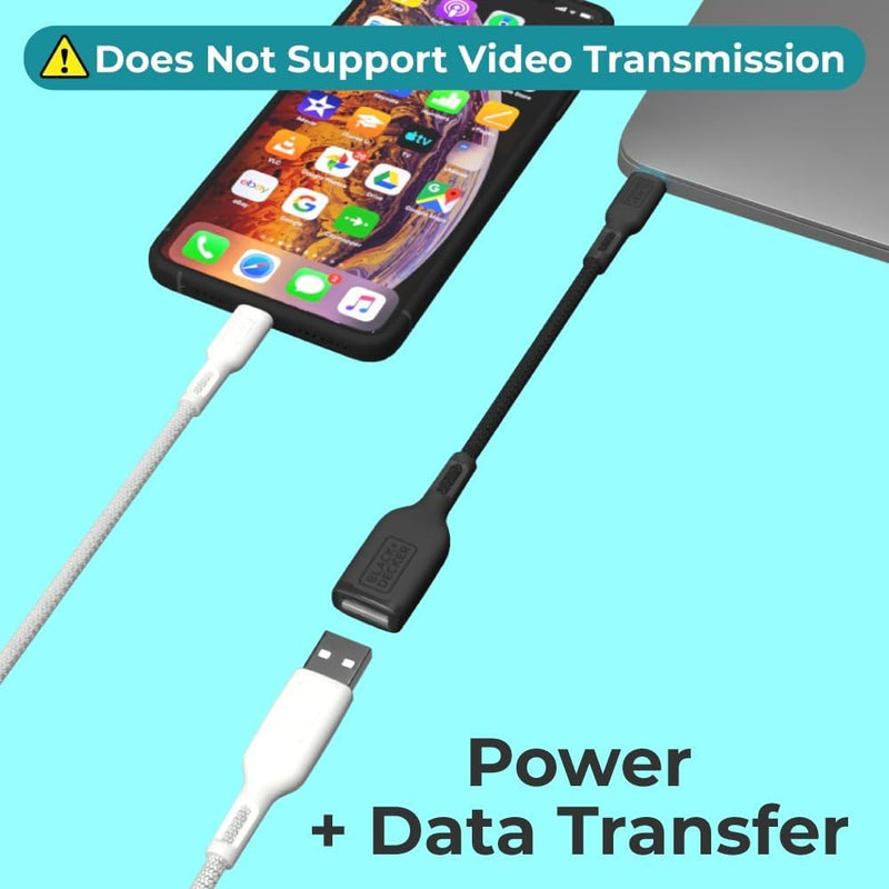 BLACK+DECKER USB-C to USB-A Adapter β Nylon Braided 2-Pack OTG Cable for iPhone, MacBook, iPad