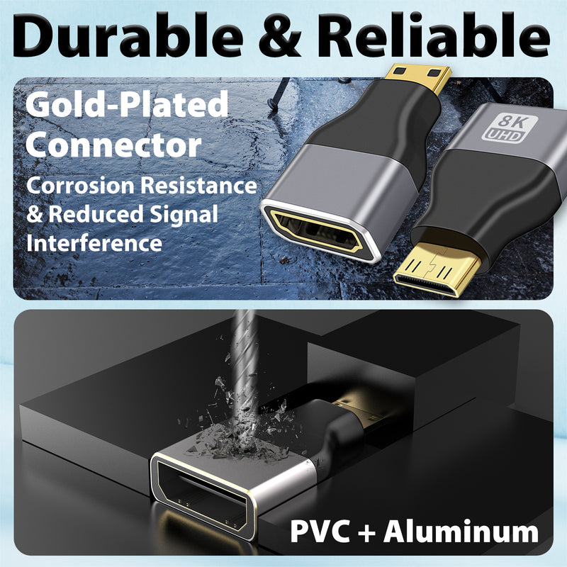 Cyberguys Mini HDMI to HDMI Adapter Cable 2-Pack β 8K@60Hz UHD, Gold-Plated, Compact