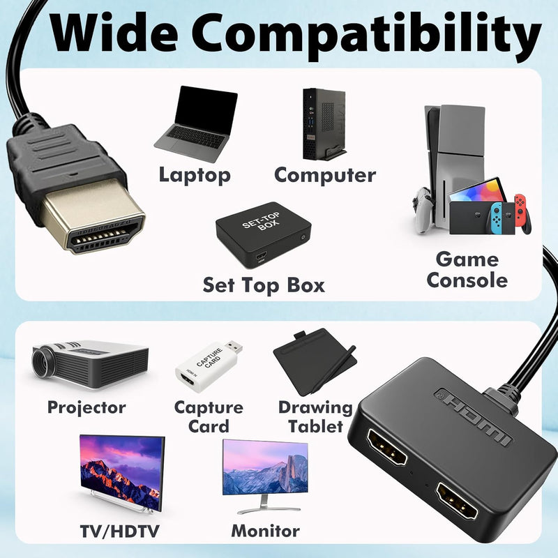 Cyberguys HDMI Splitter 1 in 2 Out – 4K HDMI Hub 2.0 Video Duplicator with Power Cable