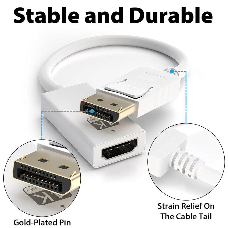 Cyberguys DisplayPort to HDMI Adapter Cable ā 4K DP to HDMI Converter, Gold-Plated, Secure-Latch Connector, Compatible with Dell, HP, Lenovo, ASUS Laptops to Monitor/TV