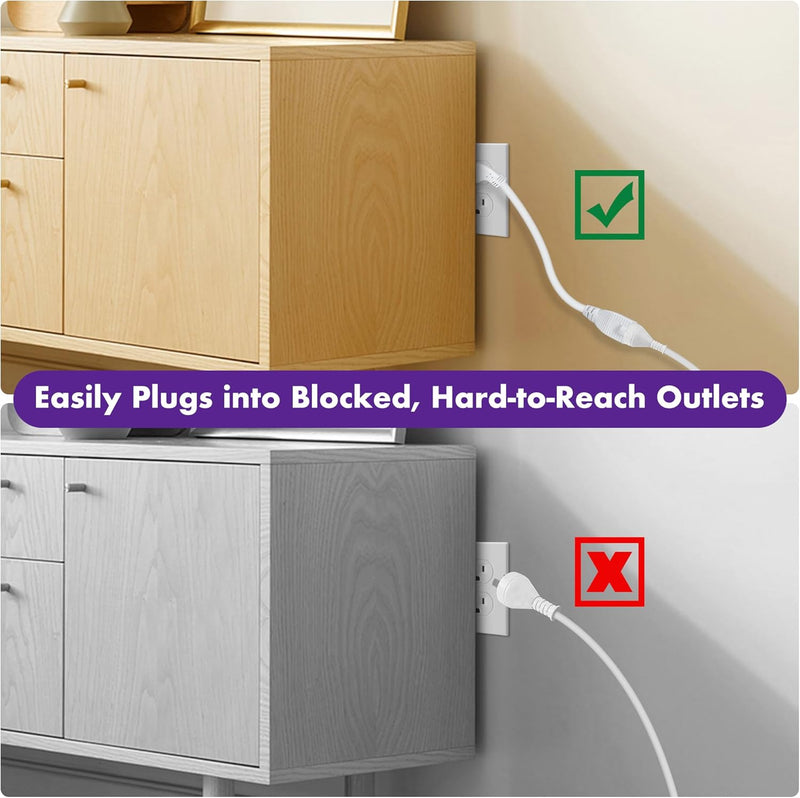 UL Certified 3-Prong Extension Cord 2-Pack – 1FT Short Flat Plug Power Cords