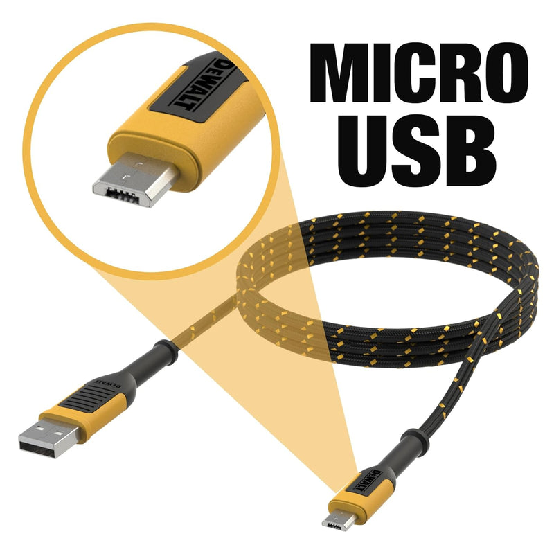 DEWALT Heavy Duty USB to Micro-USB Cable – Rugged Fast Charging Cord for Android & Devices