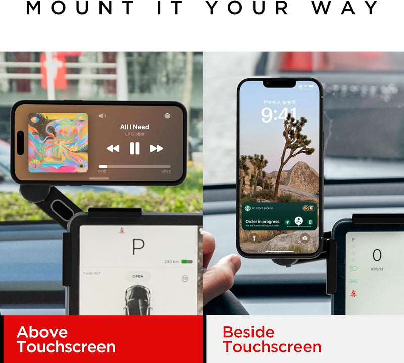 Magnetic Tesla Phone Mount – MagSafe Monitor Holder for Model 3/Y/S/X (2022+), Black