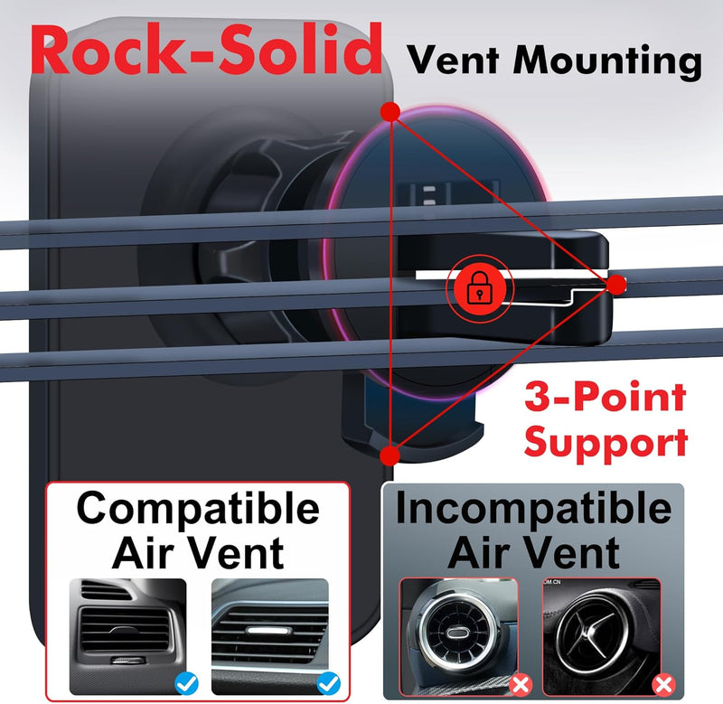 15W MagSafe Car Mount Charger β Magnetic Wireless Phone Holder Vent Mount for iPhone 16/15/14/13/12 Pro Max