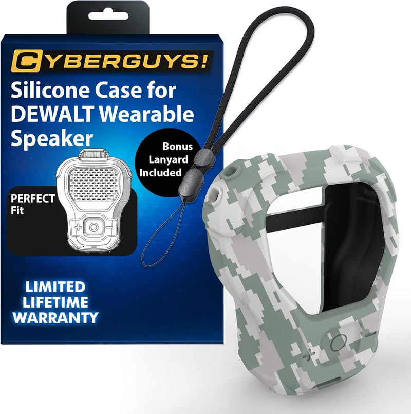 CYBERGUYS Shock-Proof Silicone Case for DEWALT Wearable Bluetooth Speaker β Slim, Non-Slip Sleeve w/Lanyard