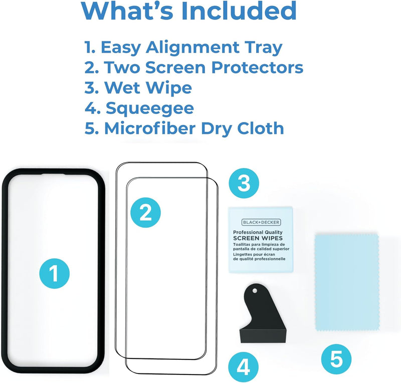 BLACK+DECKER iPhone Tempered Glass – 9H+ Shatterproof, Easy-Install, 2-Pack