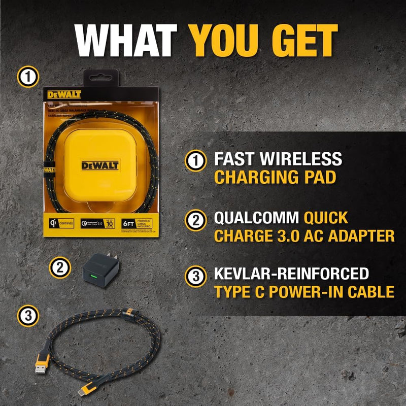 DEWALT Heavy Duty 10W Wireless Charging Pad – Fast Charger w/Cable