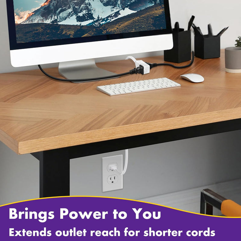 ETL Certified 2-Pack Extension Cord – 16 AWG 3-Outlet Indoor Power Strip with Tamper Guard