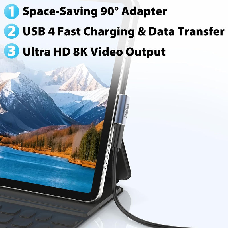 Cyberguys USB-C Right Angle Adapter 2-Pack – 240W PD, 40Gbps USB4, 8K Video Extender