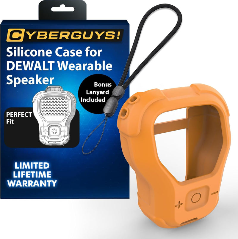 CYBERGUYS Shock-Proof Silicone Case for DEWALT Wearable Bluetooth Speaker β Slim, Non-Slip Sleeve w/Lanyard