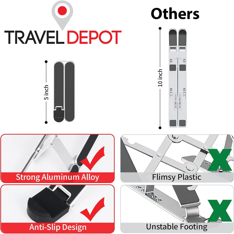 Travel Depot Portable Laptop Stand – Foldable 6-Level Adjustable Riser for Desk & Travel