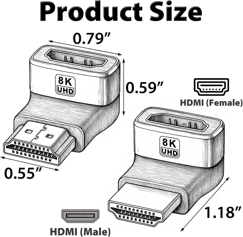 Cyberguys HDMI 90° & 270° Adapter 2-Pack – Right Angle HDMI Coupler 8K/4K Support