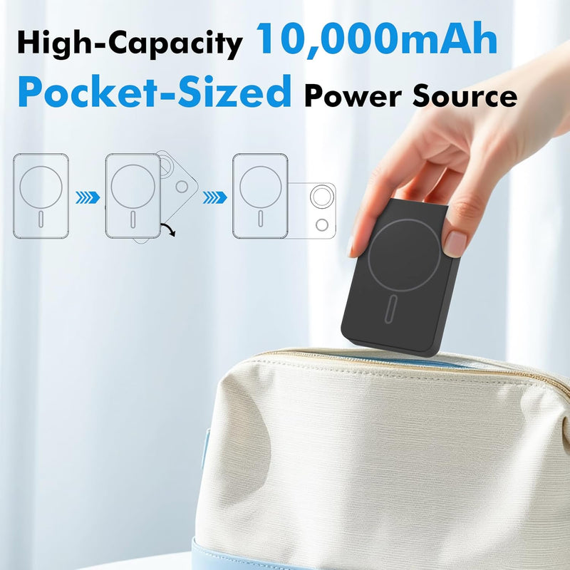 Travel Depot 3-in-1 Magnetic Wireless Power Bank – 10000mAh Portable Charger w/ Stand