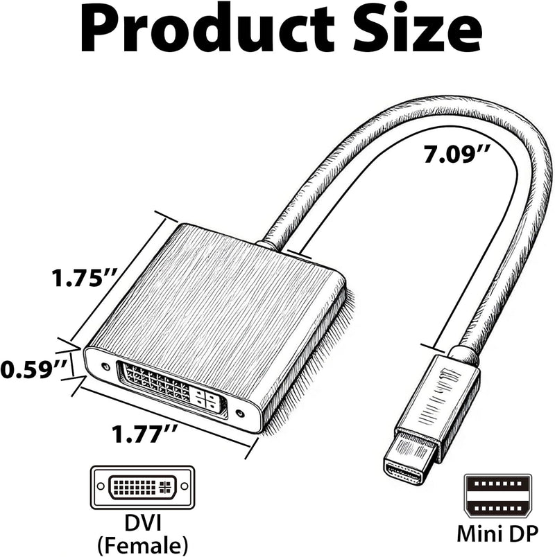 Cyberguys Mini DisplayPort to DVI Adapter β 4K@30Hz Mini DP to DVI-D Converter, Gold-Plated Connector, Compatible with MacBook, iMac, Surface, Thunderbolt