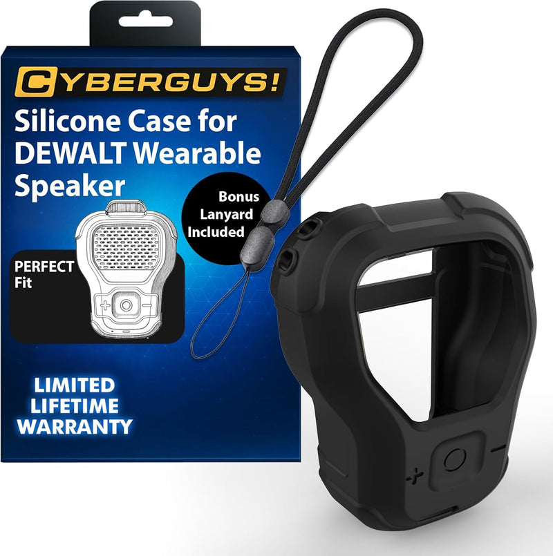 CYBERGUYS Shock-Proof Silicone Case for DEWALT Wearable Bluetooth Speaker β Slim, Non-Slip Sleeve w/Lanyard