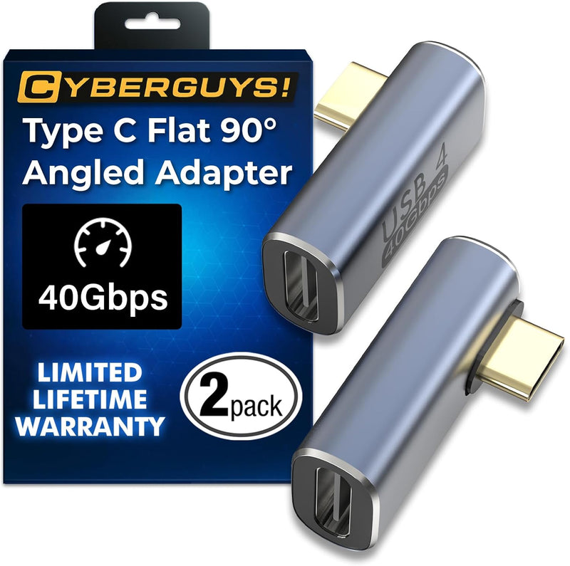 Cyberguys USB-C Right Angle Adapter 2-Pack – 240W PD, 40Gbps USB4, 8K Video Extender