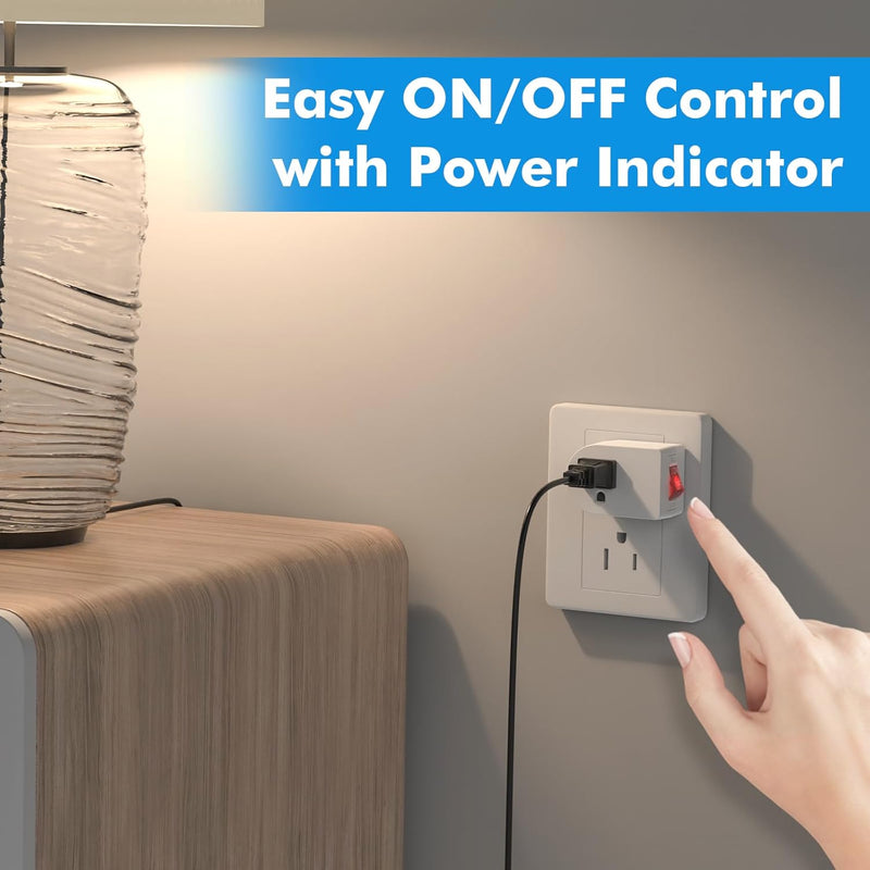 3-Pack Grounded Outlet Switch – ETL Listed Inline On/Off Plug Adapter, White