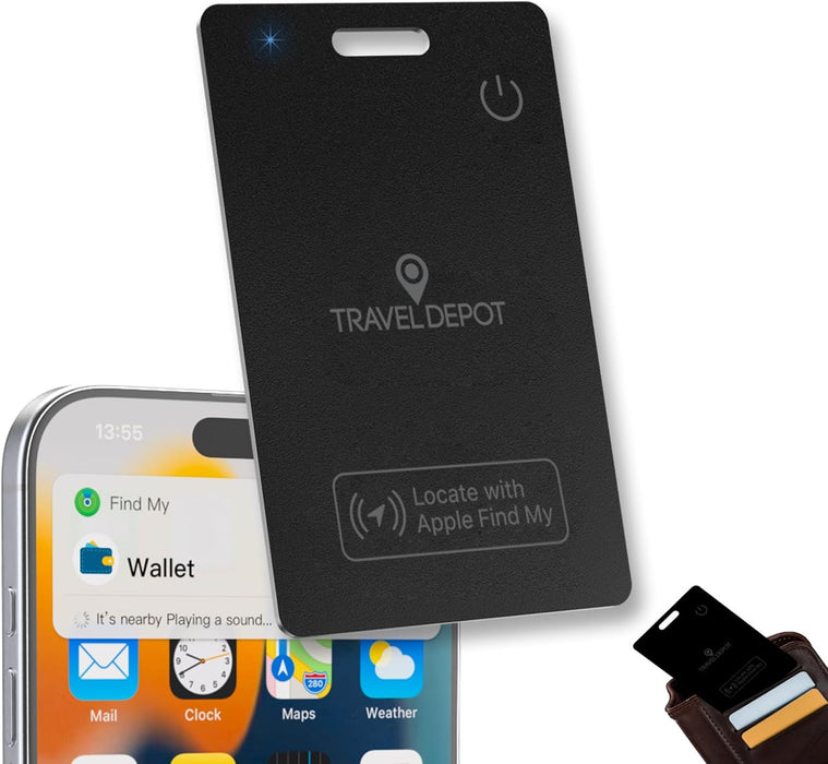 Travel Depot Slim Wallet Tracker Card – Find My Compatible, Wireless Charging, 6-Month Battery