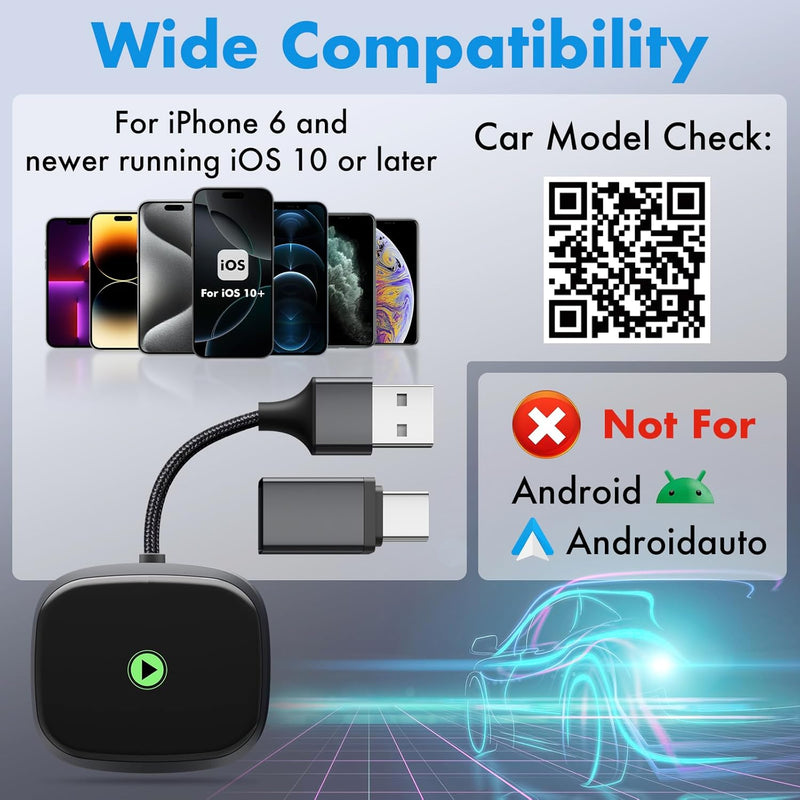 TRAVEL DEPOT Wireless CarPlay Adapter – Plug & Play Bluetooth Dongle Converts Wired to Wireless Apple CarPlay, Fast Auto Connect, Works w/800+ Car Models