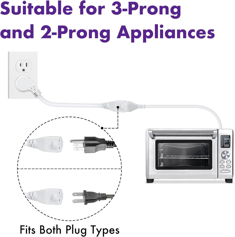 UL Certified 3-Prong Extension Cord 2-Pack – 1FT Short Flat Plug Power Cords