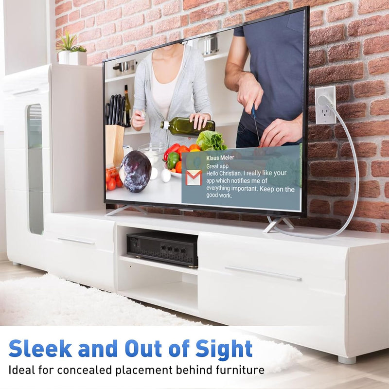 6FT 90° Computer Power Cord (2-Pack) – Flat Plug to Right Angle C13, 16AWG Universal AC Cable for PC, Monitor, TV – White