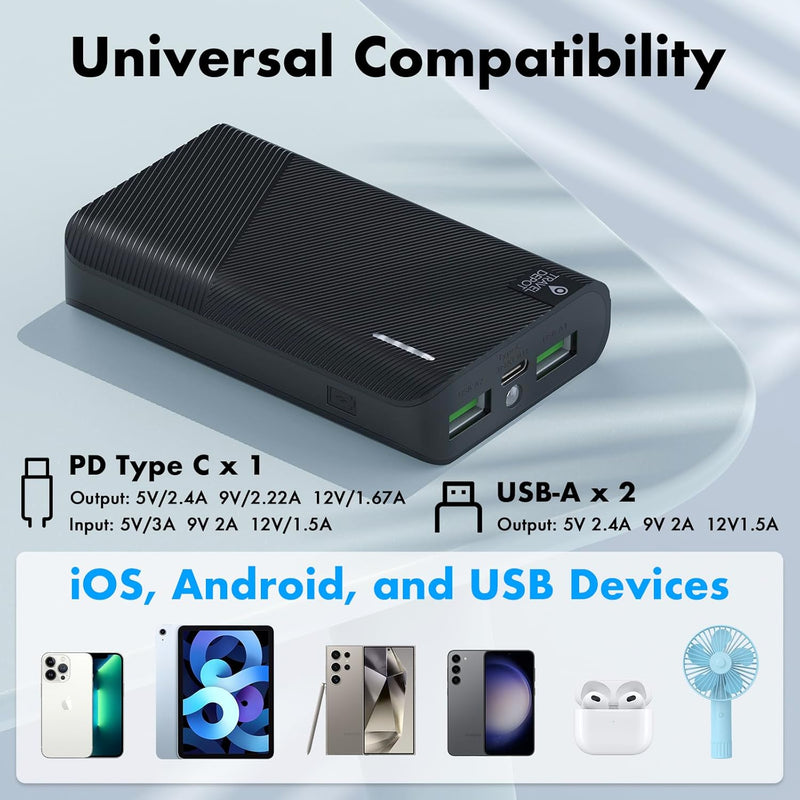3-Port 6000mAh Portable Power Bank β Fast USB-C Charger with Flashlight for iPhone & Android