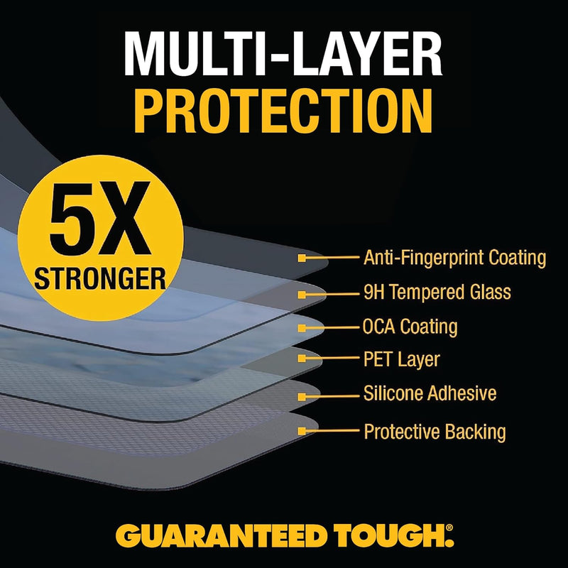 DEWALT Heavy-Duty Tempered Glass Screen Protector – 2-Pack, iPhone (Easy Install)