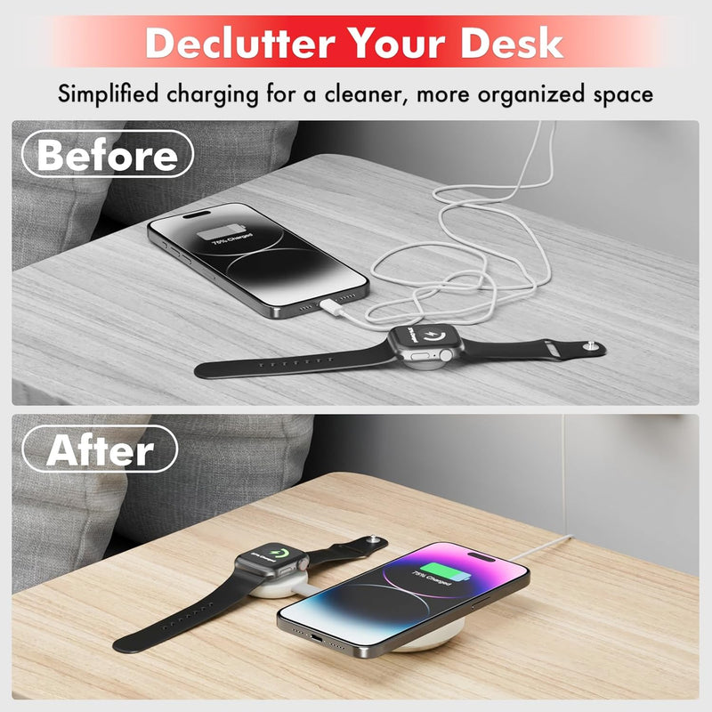 2-in-1 MagSafe-Compatible Travel Wireless Charger – 15W Magnetic Duo for iPhone, AirPods, Watch