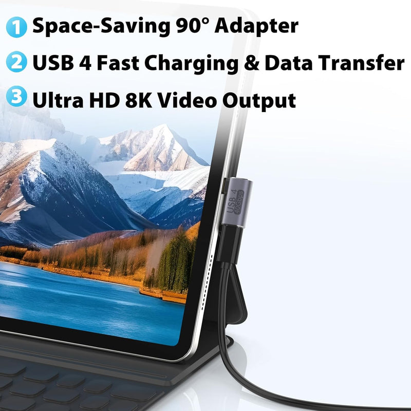 Cyberguys USB-C Right Angle Adapter 2-Pack – 240W PD, 40Gbps USB4 Extender w/8K Video